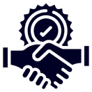 Handshake with checkmark in a circle.