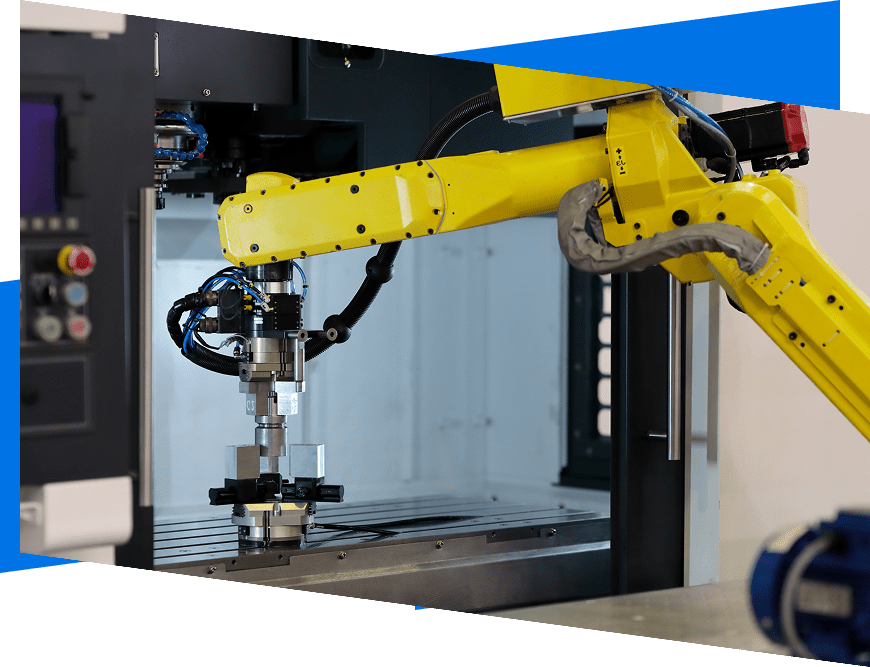 Robotic arm operating in industrial setting.