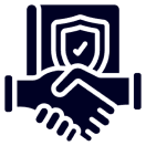 Handshake with shield, symbolizing security agreement.