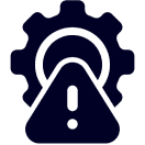 Warning icon with gear background.