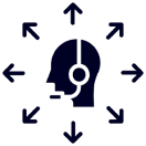 Silhouette of head with arrows, clock inside.